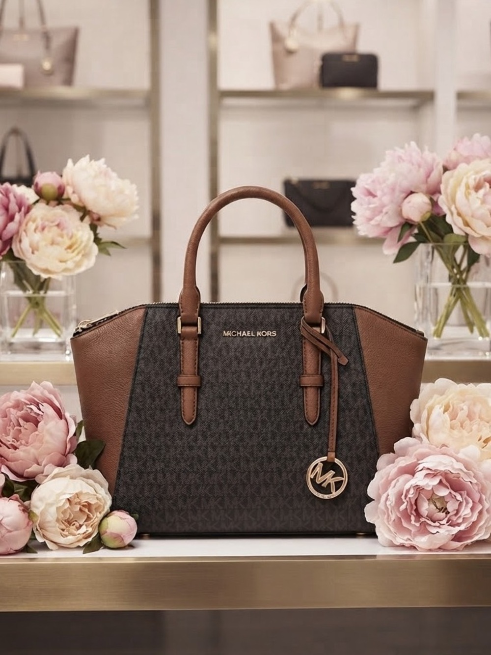 Michael Kors Brown and Dark Brown Signature Satchel